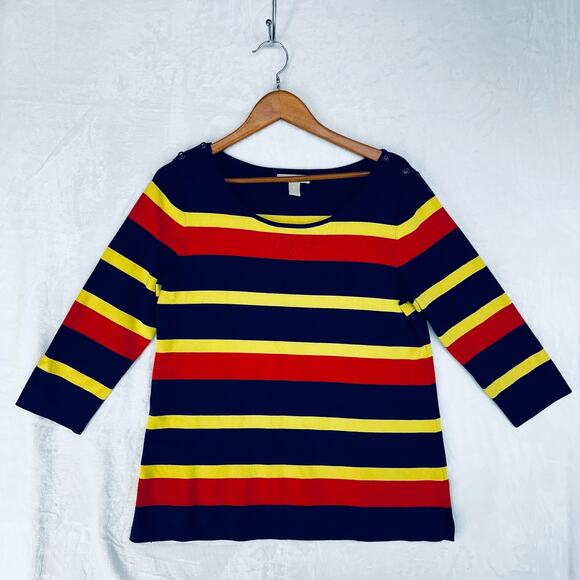 Banana Republic Sweater Womens XL Striped Blue Yellow Orange Pullover 3/4 Sleeve - Picture 1 of 8